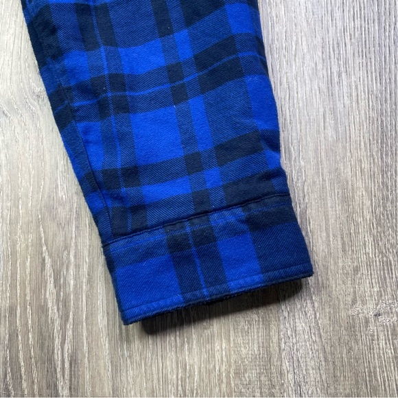 L.L. Bean Sherpa Lined Scotch Plaid Flannel Shirt Blue Black Mens Size XL Reg - Picture 13 of 13